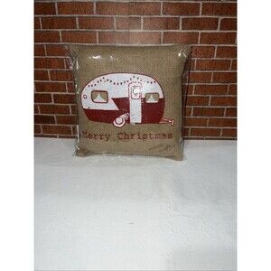 BURLAP PILLOW NEW IN PACKAGE CHRISTMAS CAMPER #2